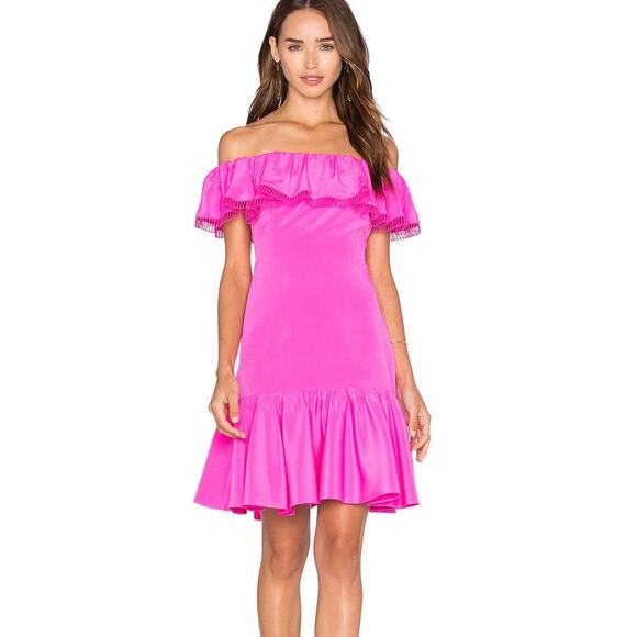 Rebecca Taylor Off Shoulder Silk Mini Dress Small Pink Feminine Coquette Party - Picture 1 of 11